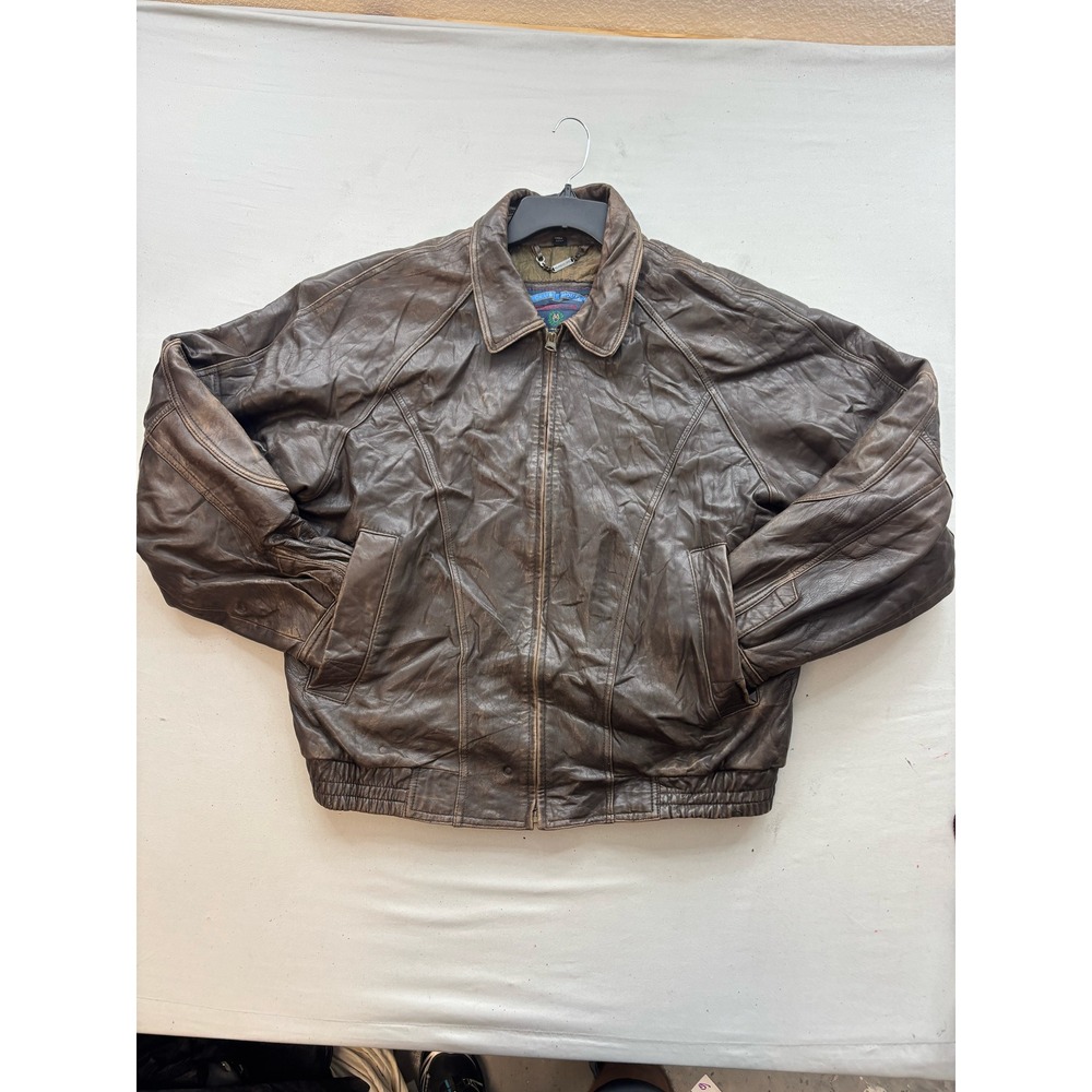 Vintage Members Only Club House Brown Leather Bomber Jacket XL Distressed